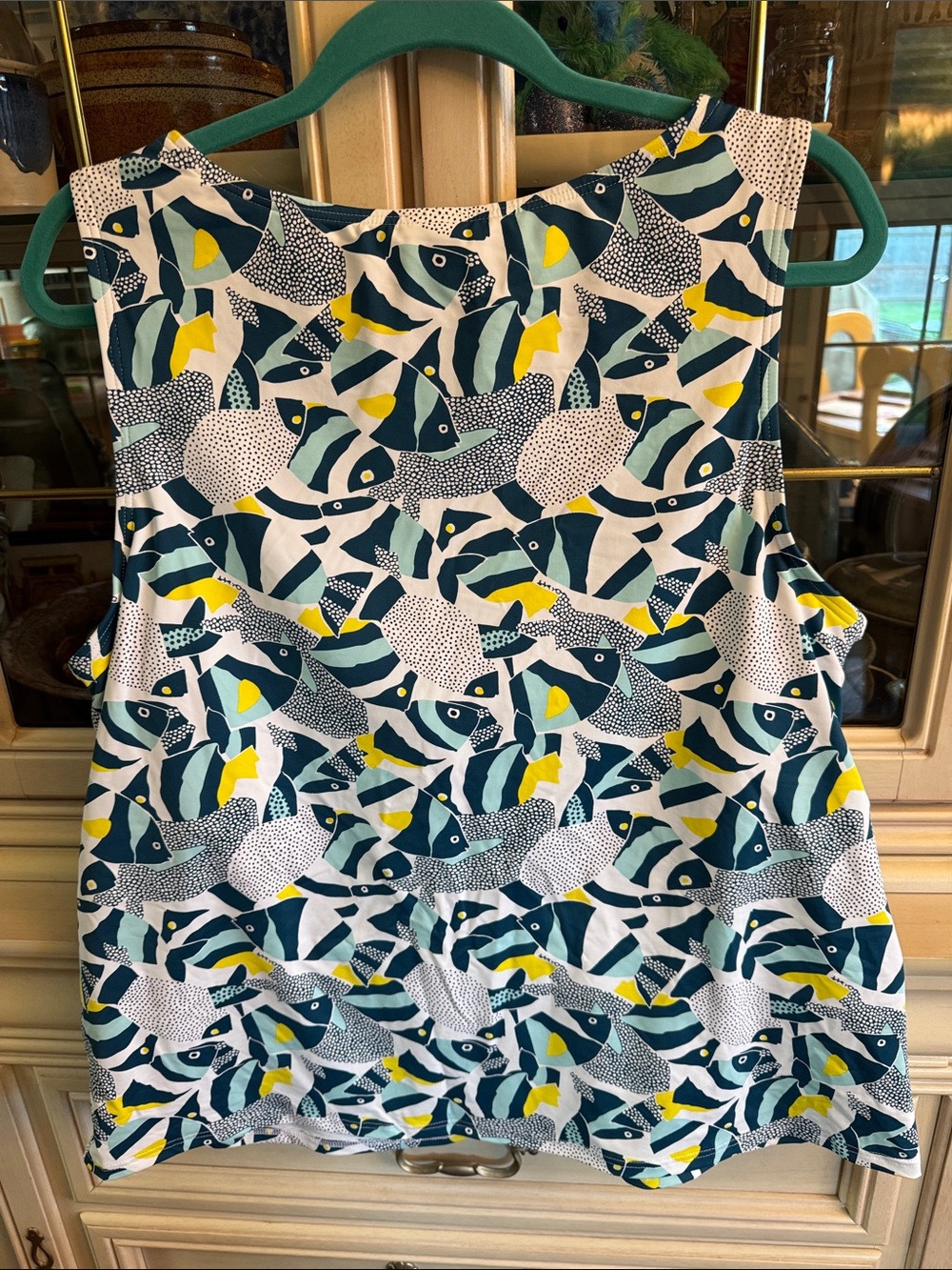 Lands' End Sleeveless Fish-Pattern Swim Tank in Teal, Navy & Yellow - Picture 4 of 4